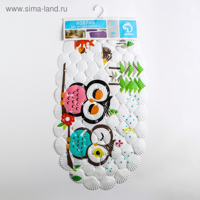 Коврик противоскользящий в ванну на присосках Доляна «Совы», 37×68 см