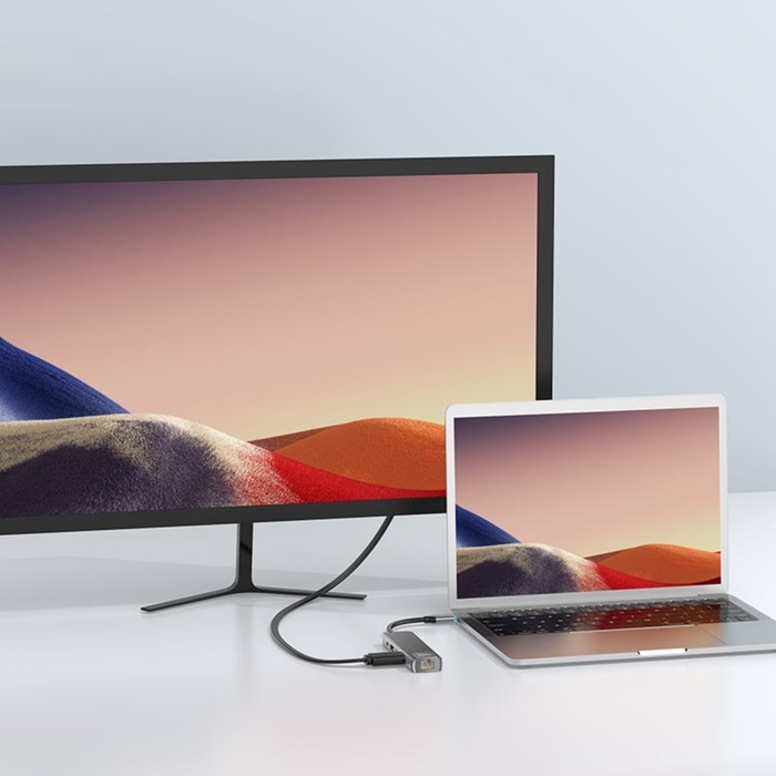 Адаптер Hoco HB23, HDMI/USB3.0/USB2.0/RJ45/PD, 60 ВТ, 3 А, длина кабеля 13.5 см, серый Адаптер Hoco HB23, HDMI/USB3.0/USB2.0/RJ45/PD, 60 ВТ, 3 А, длина кабеля 13.5 см, серый