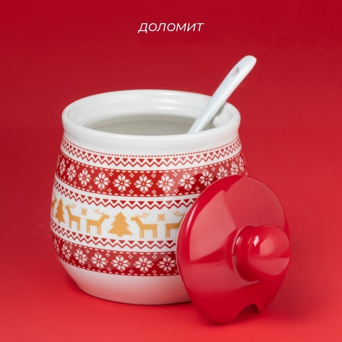 Сахарница новогодняя Доляна «Финский лес», 350 мл, керамика, цвет белый Сахарница новогодняя Доляна «Финский лес», 350 мл, керамика, цвет белый