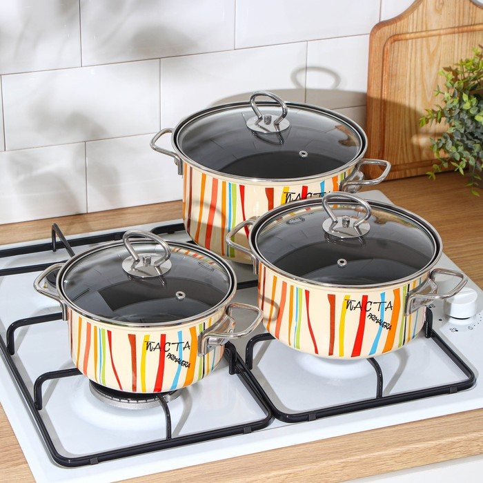Набор кастрюль &laquo;Паста&raquo;, 3 предмета: 1,9 л, 2,5 л, 3,7 л, крышки, индукция
