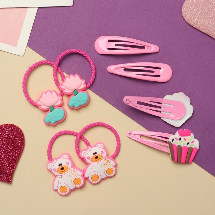 Набор для волос Набор для волос "Ванилька" (4 резинки, 4 невидимки) пироженки, розовый