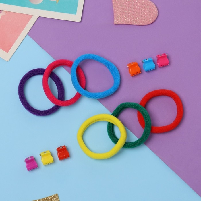 Набор для волос  Набор для волос "Спорт" (6 резинок, 6 крабов) радуга