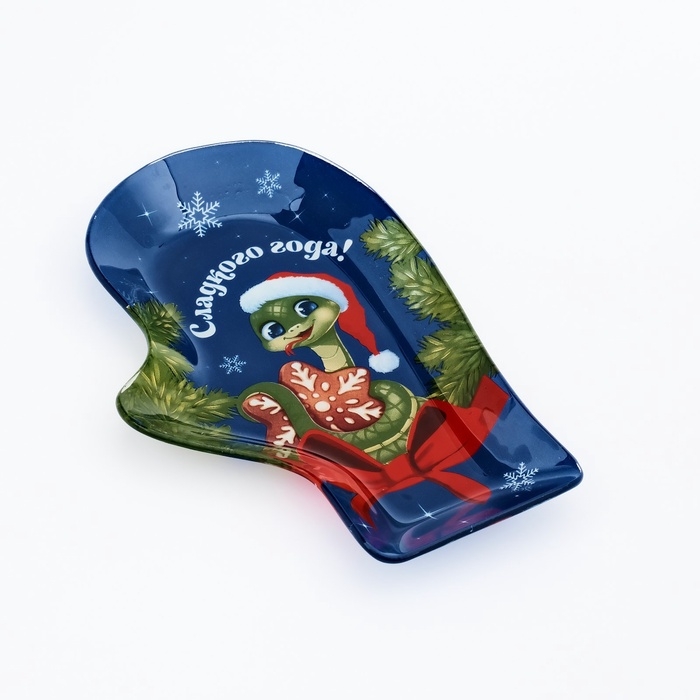 Блюдо руковица новогоднее стеклянное «Сладкого года!», 22,5 × 14 × 2 см Блюдо руковица новогоднее стеклянное «Сладкого года!», 22,5 × 14 × 2 см