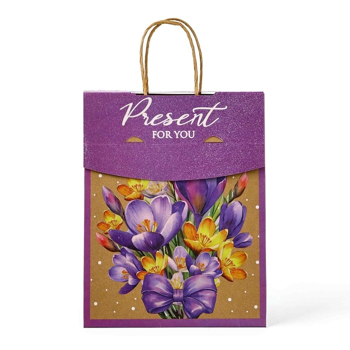 Пакет с клапаном «Подарок», цветы, крафт, глиттер, 19,5 × 10 × 25.2 см Пакет с клапаном «Подарок», цветы, крафт, глиттер, 19,5 × 10 × 25.2 см