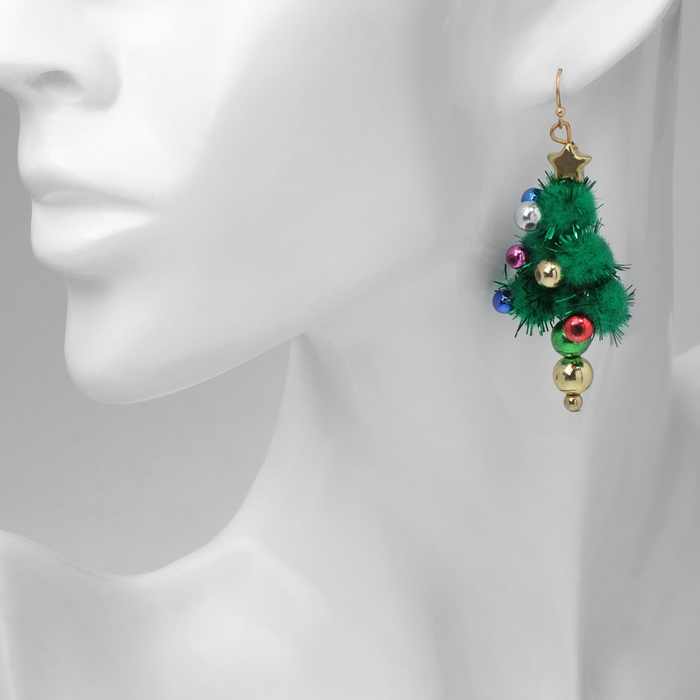 Новый год! Серьги «Новогодние» ёлочка с бусинами, цветные в золоте Новый год! Серьги «Новогодние» ёлочка с бусинами, цветные в золоте