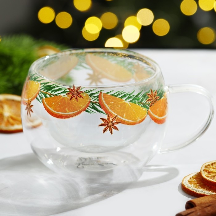 Новый год. Кружка новогодняя стеклянная с двойными стенками &laquo;Аромат праздника &raquo;, 270 мл