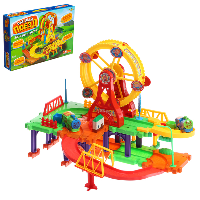 Железная дорога &laquo;Забавное путешествие&raquo;, 2 паровоза, работает от батареек