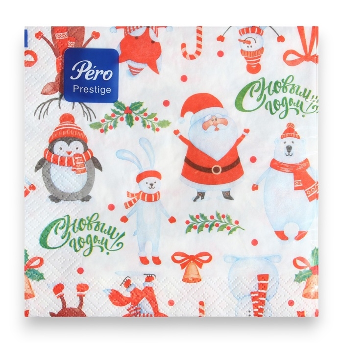 Новогодние салфетки бумажные Pero Prestige «Веселые друзья», 3 слоя, 33х33, 20 шт. Новогодние салфетки бумажные Pero Prestige «Веселые друзья», 3 слоя, 33х33, 20 шт.