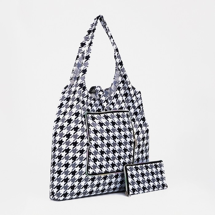 Сумка хозяйственная на кнопке, складная, цвет чёрный/серый Сумка хозяйственная на кнопке, складная, цвет чёрный/серый