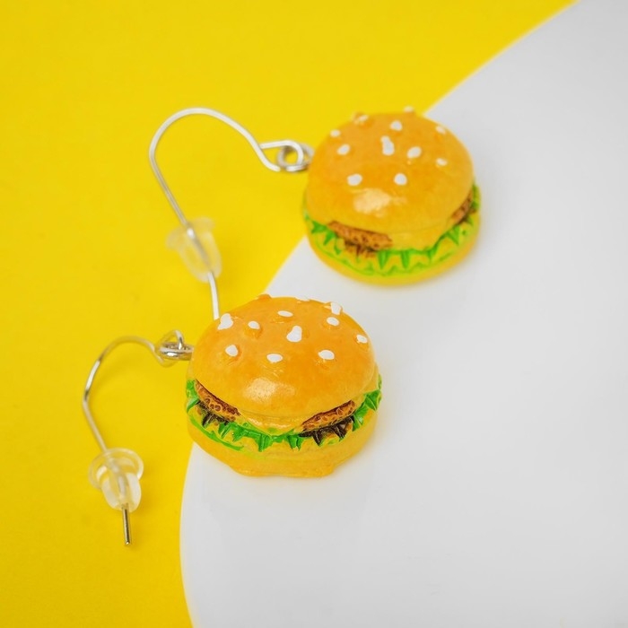 Серьги пластик «Вкусности» бургер, цвет жёлто-зелёный Серьги пластик «Вкусности» бургер, цвет жёлто-зелёный