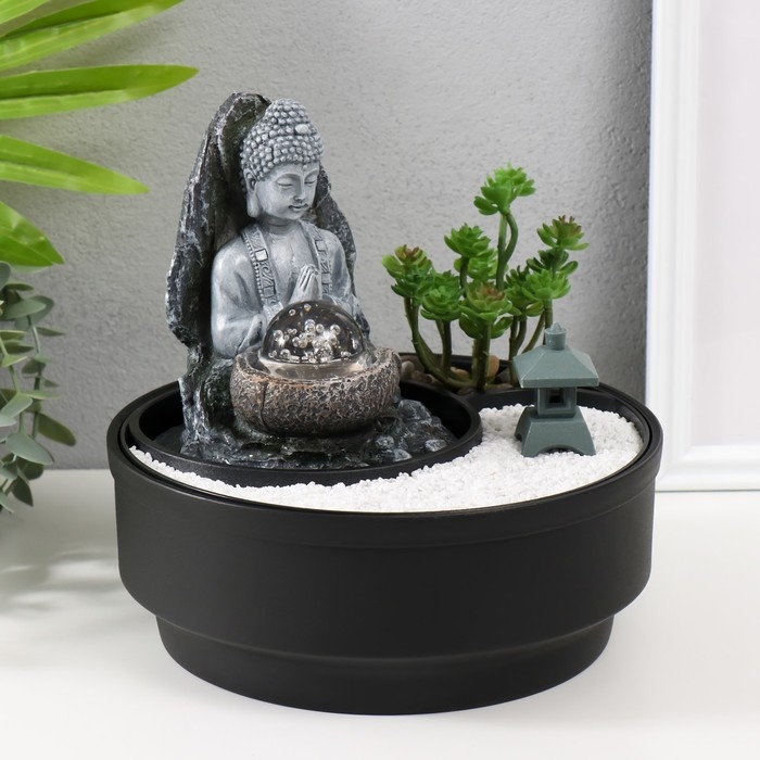 Фонтан настольный от сети, подсветка Фонтан настольный от сети, подсветка "Будда в саду Дзен" 21х21х21 см