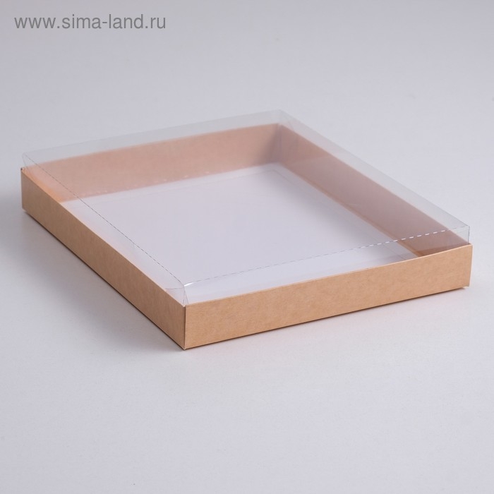 Коробка картонная  с прозрачной крышкой, крафт, 26 х 21 х 3 см Коробка картонная  с прозрачной крышкой, крафт, 26 х 21 х 3 см