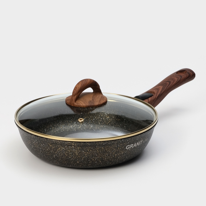 Сковорода Granit ultra black-gold, d=24 см, антипригарное покрытие, стеклянная крышка, съёмная ручка Сковорода Granit ultra black-gold, d=24 см, антипригарное покрытие, стеклянная крышка, съёмная ручка