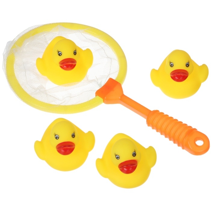 Набор резиновых игрушек для ванны &laquo;Поймай уточку&raquo;, сачок + 4 игр. с пищалкой, Крошка Я