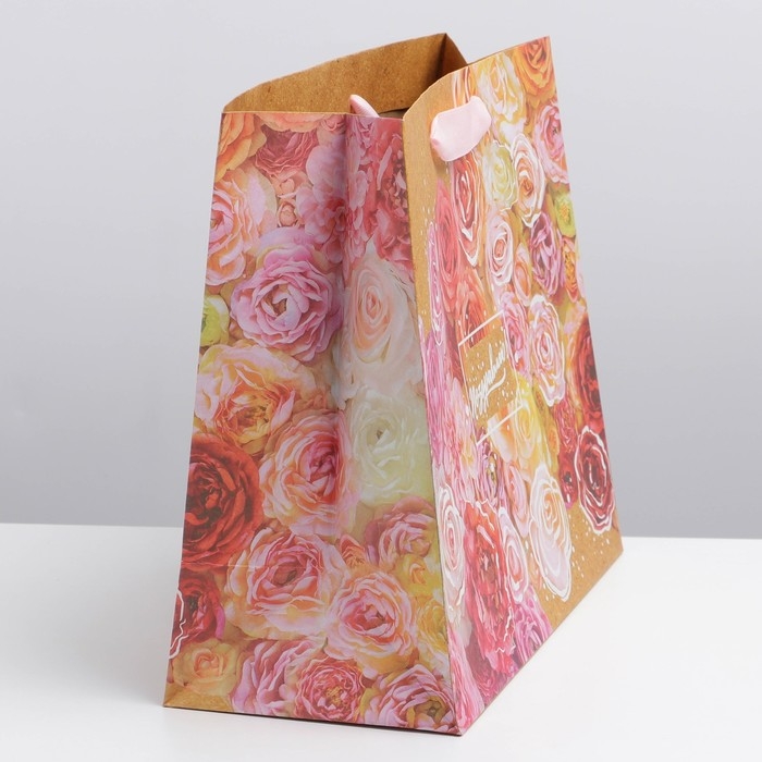 Пакет подарочный горизонтальный крафтовый, упаковка, «Цветочное настроение», ML 27 х 23 х 11,5 см Пакет подарочный горизонтальный крафтовый, упаковка, «Цветочное настроение», ML 27 х 23 х 11,5 см