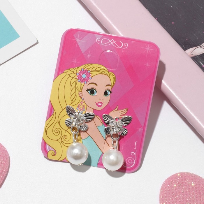 Серьги детские «Выбражулька» принцесска, бабочки с бусиной, цвет МИКС Серьги детские «Выбражулька» принцесска, бабочки с бусиной, цвет МИКС