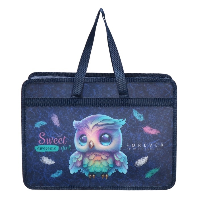 Папка с ручками А4, 340 х 250 х 100 мм, пластиковая, ручки-текстиль, deVENTE Happy Owl