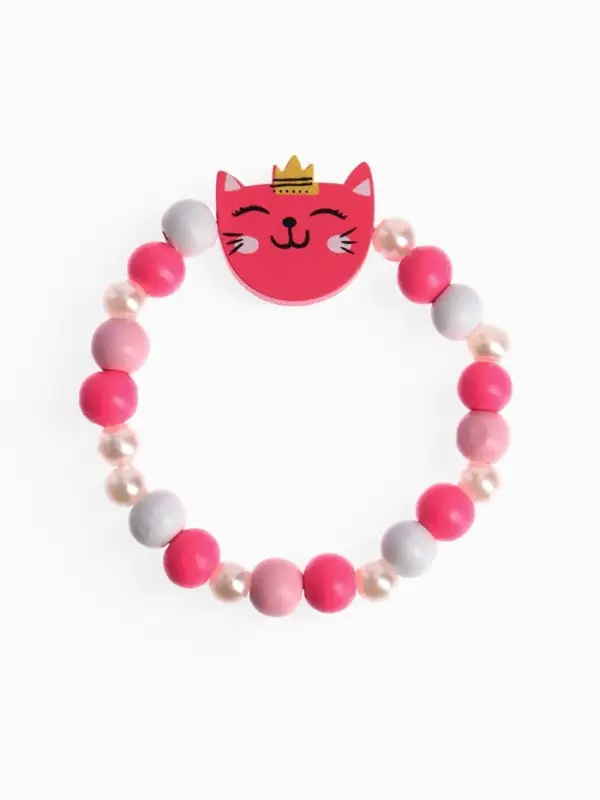 Набор детских украшений &laquo;Выбражулька. Кошечка в короне&raquo;, 2 предмета: бусы, браслет, красный, розовый