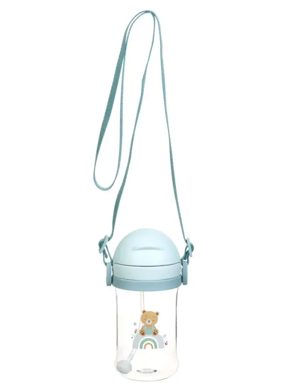 Поильник - непроливайка детский с силиконовой трубочкой и грузиком, от 9 мес., 350 мл., на ленте, цвет голубой, Крошка Я