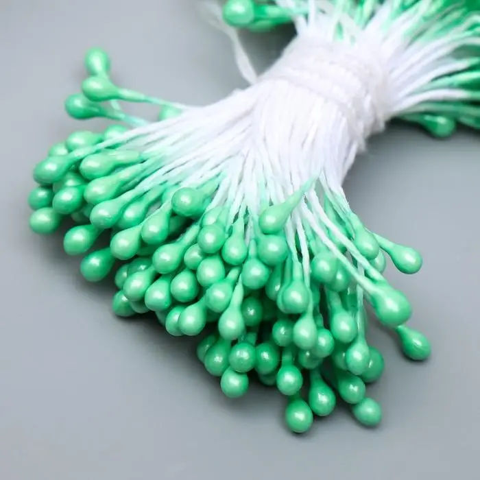 Тычинки для искусственных цветов "Капельки зелёные" (набор 130 шт) длина 6 см