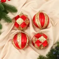 Ёлочные игрушки &laquo;Праздничный блеск&raquo;, d=8 см, набор 4 шт., красно-золотой