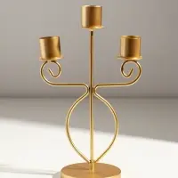 Подсвечник металл на 3 свечи "Канделябр" d=2,5 см золото 14,5х8х24 см