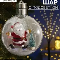 Ёлочный шар &laquo;Дед Мороз&raquo;, 5 LED, от батареек, свечение тёплое белое
