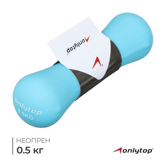 Гантель неопреновая ONLYTOP, 0,5 кг, цвет голубой Гантель неопреновая ONLYTOP, 0,5 кг, цвет голубой