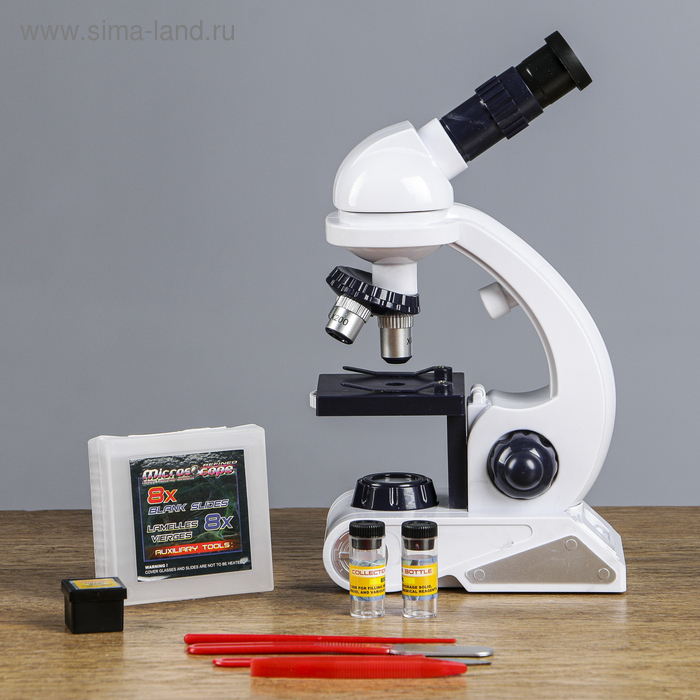 Микроскоп, кратность увеличения 450х, 200х, 80х, с подсветкой, белый Микроскоп, кратность увеличения 450х, 200х, 80х, с подсветкой, белый
