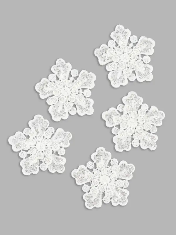 Аппликация для одежды, декоративная, с пайетками, d=6 см, 5 шт., белая
