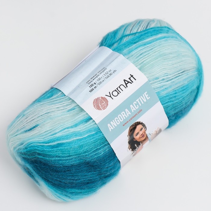 Пряжа Пряжа "Angora Active" 20% шерсть, 80% акрил 500м/100гр (845 бело-бирюзовый)