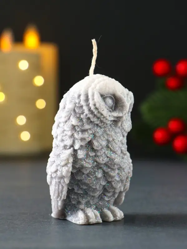 Свеча новогодняя "Совушка" 50х75 мм, серый