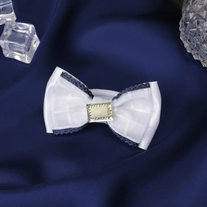 Резинка для волос «Школьница», двойной, клетка, 7 см, сине-белая