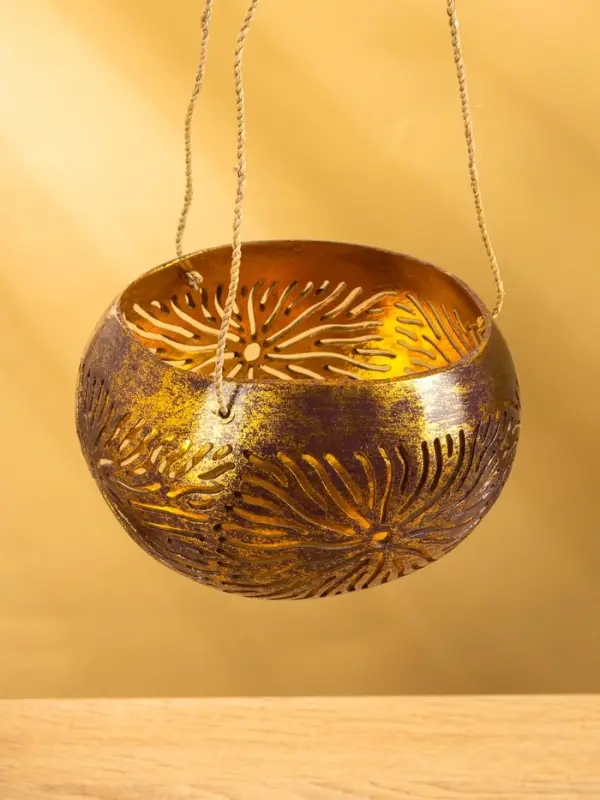 Подсвечник подвесной из кокоса, 14×14×10 см, золотой Подсвечник подвесной из кокоса, 14×14×10 см, золотой