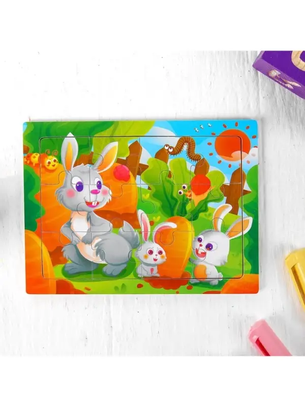 Пазлы &laquo;Зайки&raquo;, 12 элементов, 14.5&times;11 см