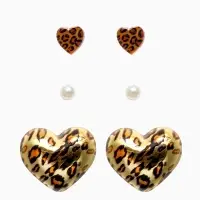 Серьги QF &laquo;Леопардовое сердце&raquo;, набор 3 пары, крупное, цветной в золоте
