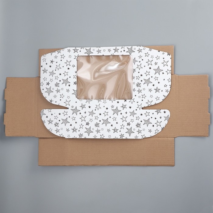 Коробка подарочная сборная с окном, упаковка, «Звезды», белый ,27х10х21 см Коробка подарочная сборная с окном, упаковка, «Звезды», белый ,27х10х21 см