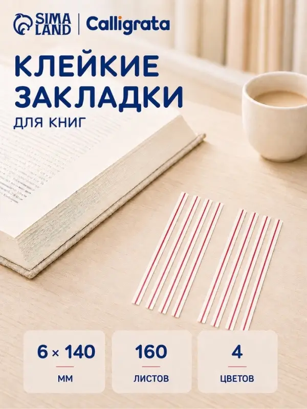 Блок-закладка с липким краем, розовый, 8 блоков по 20 штук, 140&times;6 мм
