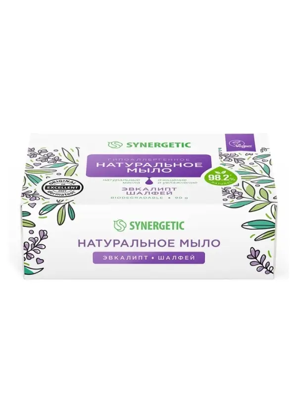 Натуральное туалетное мыло Synergetic &laquo;Эвкалипт и шалфей&raquo;, гипоаллергенное, 90 г