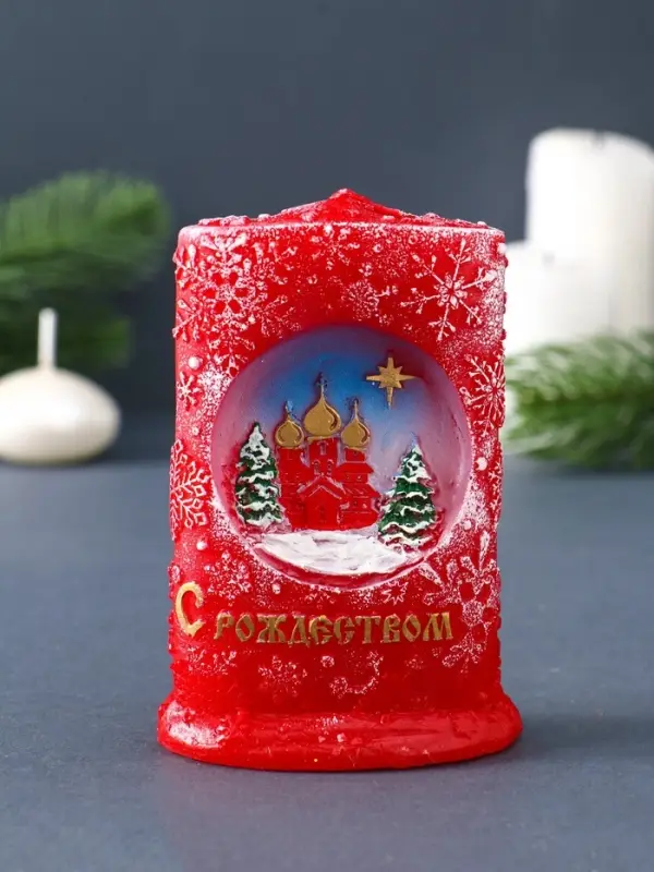Свеча декоративная &laquo;Снежное Рождество&raquo; 7&times;4&times;10.5 см, красный