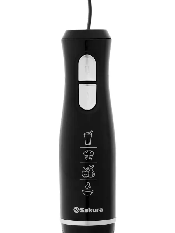Блендер Sakura SA-6266SBK, погружной, 600 Вт, 2 скорости, стакан 0.7 л, чоппер 0.5 л, венчик
