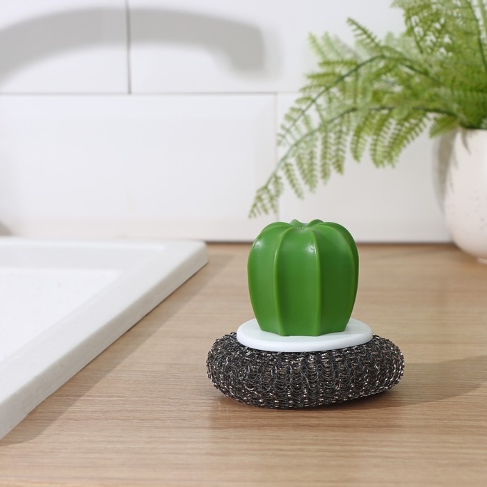 Щётка для мытья посуды Доляна «Кактус», металлическая губка, d=8 см Щётка для мытья посуды Доляна «Кактус», металлическая губка, d=8 см