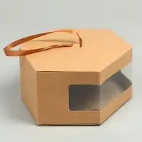 Коробка подарочная шестигранная, с окном, крафтовая, 10&times;30&times;17 см