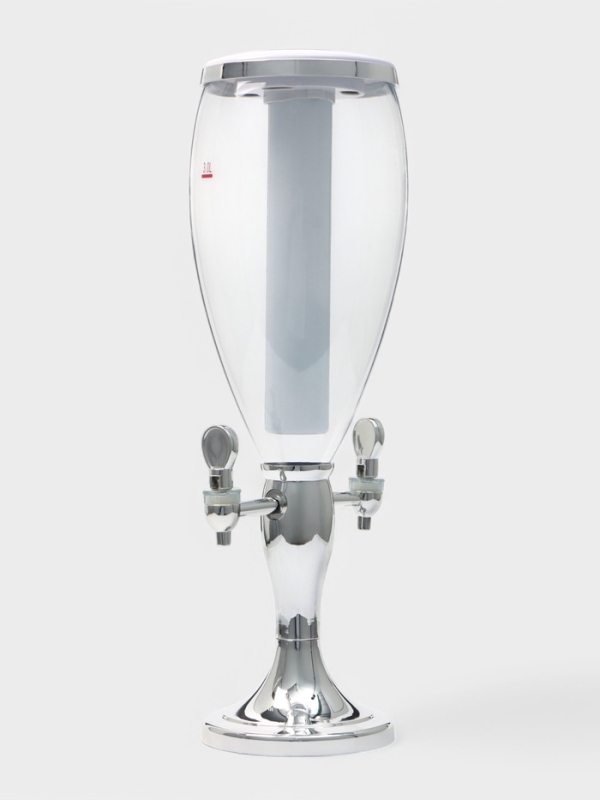 Башня пивная VaviloneDouble, 3 л, ёмкость для льда, подсветка, пластик, серебристая Башня пивная VaviloneDouble, 3 л, ёмкость для льда, подсветка, пластик, серебристая