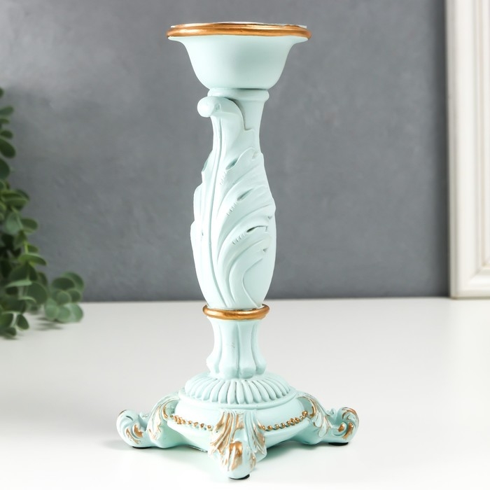 Подсвечник полистоун на 1 свечу Подсвечник полистоун на 1 свечу "Пышный лист" нежно-голубой 21,5х9х9 см