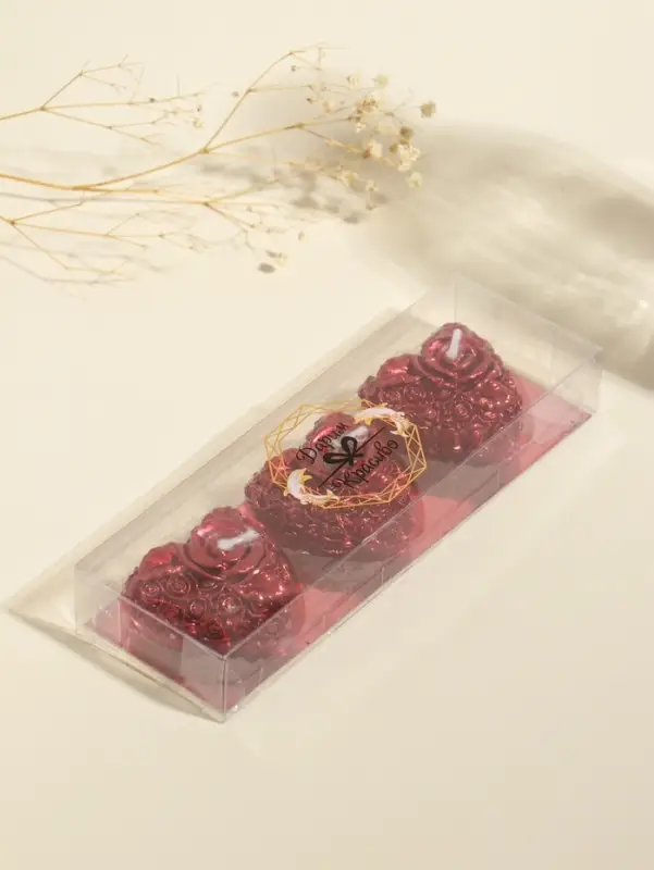 Набор свечей декоративных &laquo;Сердце с розой&raquo;, 3 шт., 5&times;2.5 см, красный