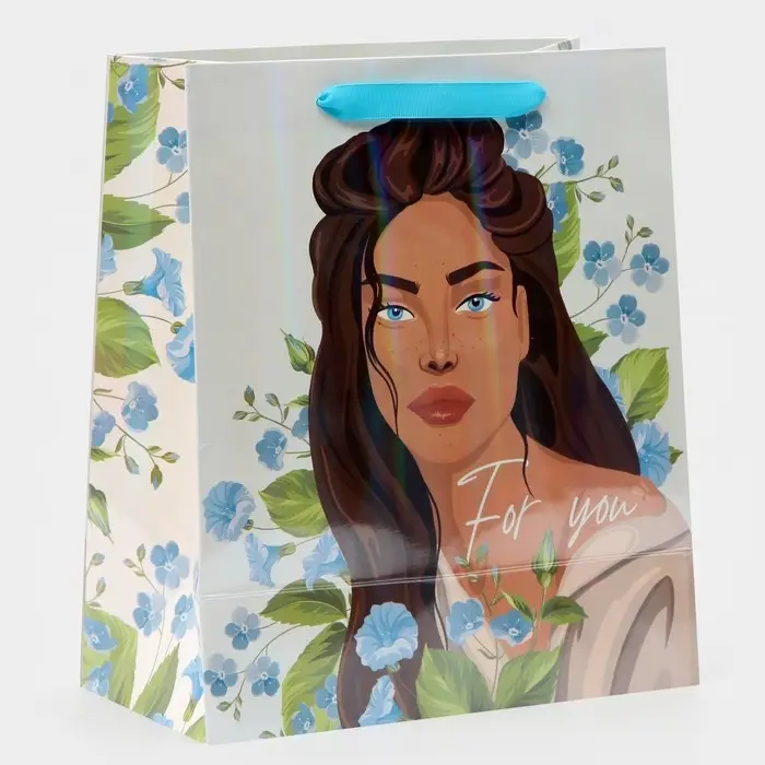 Пакет подарочный ламинированный, упаковка, «Для тебя», радужная голография, ML 23 х 27 х 11.5 см