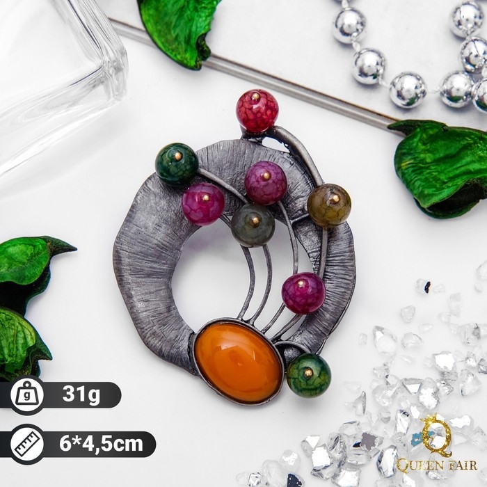 Брошь Брошь "Ветвь турмалиновая", цветная в черненом серебре