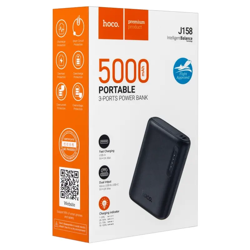Внешний аккумулятор 5000 mAh J158 HOCO черный