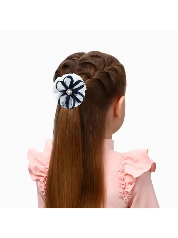 Бант для волос на резинке &laquo;Школьница&raquo;, горошек и ленточка, d=7 см, сине-белый